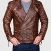 Men Quilted Distressed Leather Jacketacket