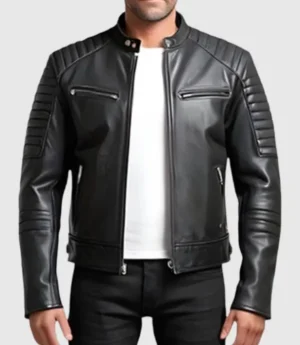 Mens Quilted Black Leather Jacket