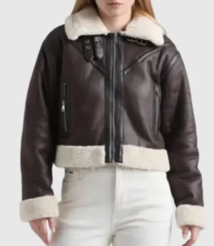 Women Crop Shearling Leather Jacket