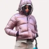 Emily Ratajkowski NYC Pink Hooded Puffy Jacket