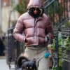 Emily Ratajkowski Pink Puffer Jacket