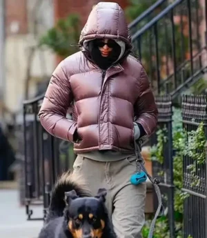 Emily Ratajkowski Pink Puffer Jacket