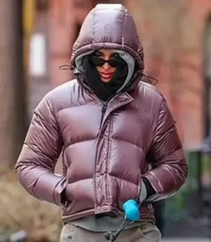 NYC Emily Ratajkowski Pink Puffy Jacket