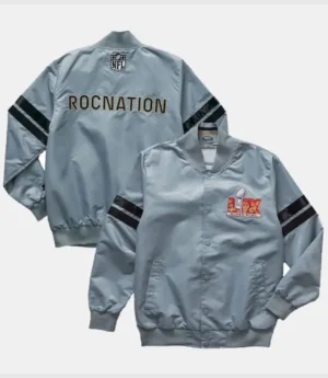 Roc Nation Gray Super Bowl LIX Full Snap Satin Jacket