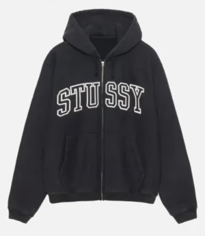 Stussy Outline Zip Up Hoodie Black