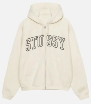 Stussy Outline Zip Up Hoodie Cream