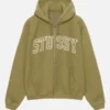 Stussy Outline Zip Up Hoodie Olive