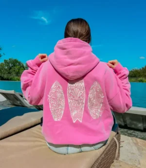 Women’s Sunset Surf Vintage Bubblegum Pink Hoodie